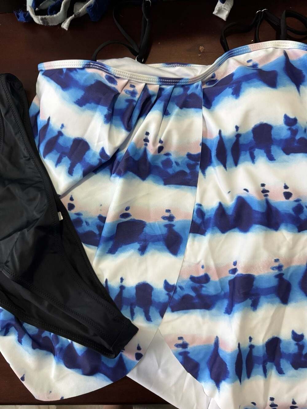 Women's Blue Tie-Dye Halter Tankini Swimsuit Top